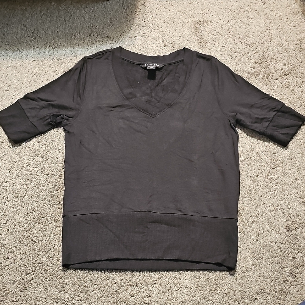 Athleta V-Neck Elbow Sleeve Shirt Women's Size XXS Black